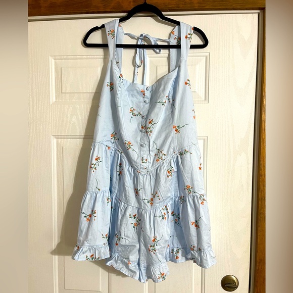 Wild Fable Women’s Button Front Tiered Romper - Light Aqua with Florals - Picture 1 of 11